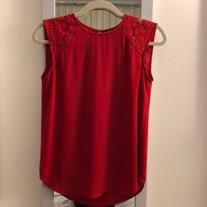 J Crew red flowy top with lace detail, 00